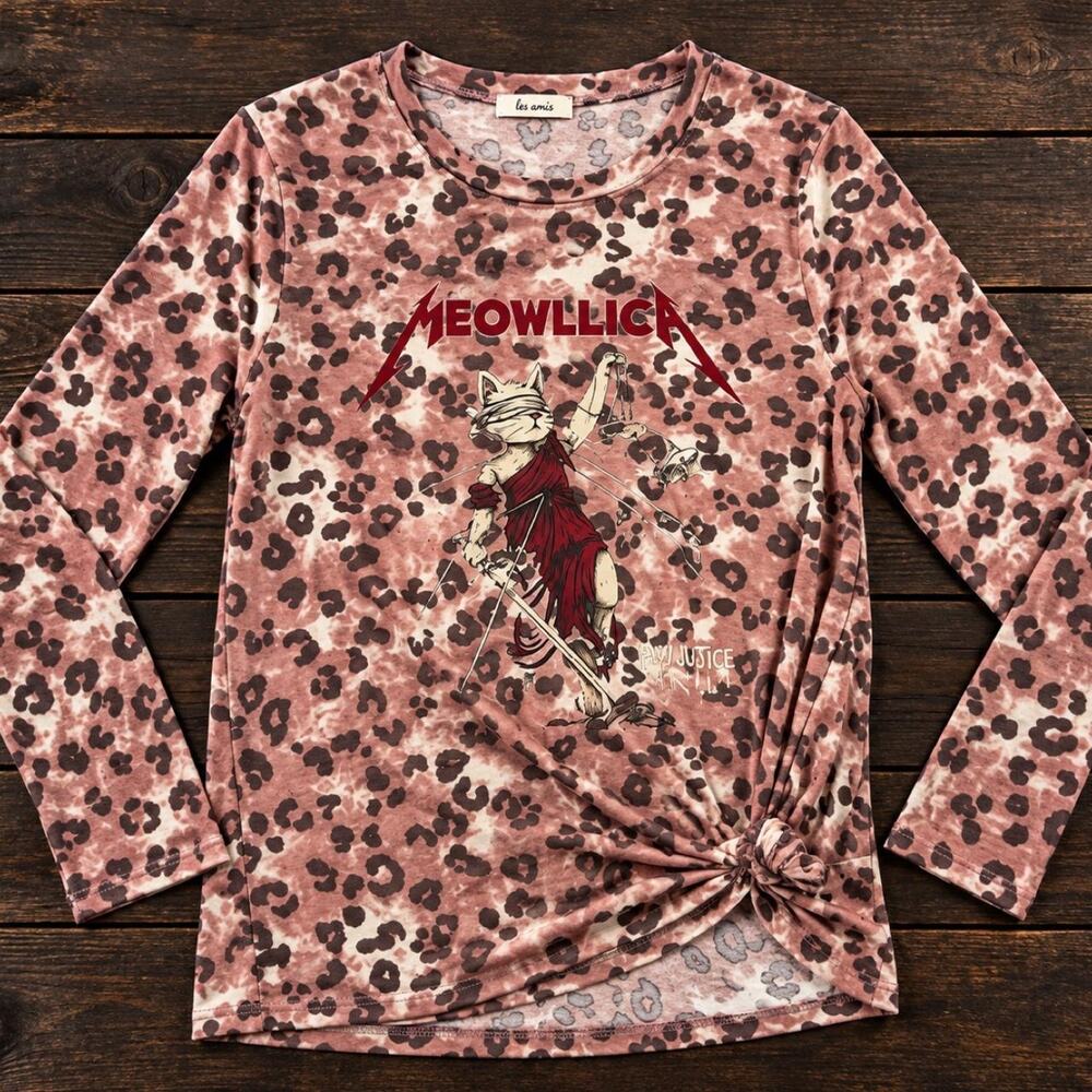 Les amis meowllica leopard rocker top